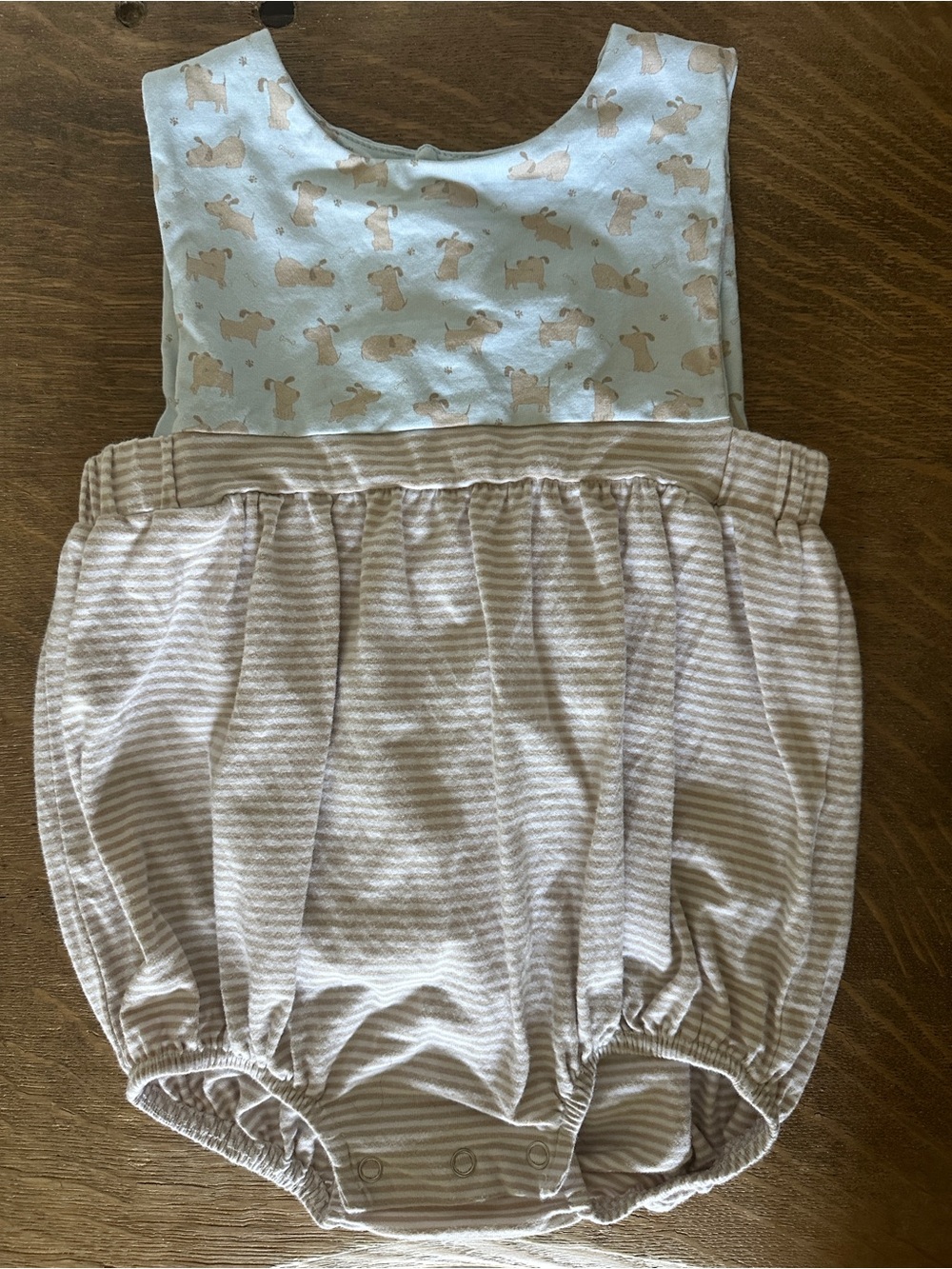 PBJ Tan & Light Blue Romper with Puppy Print